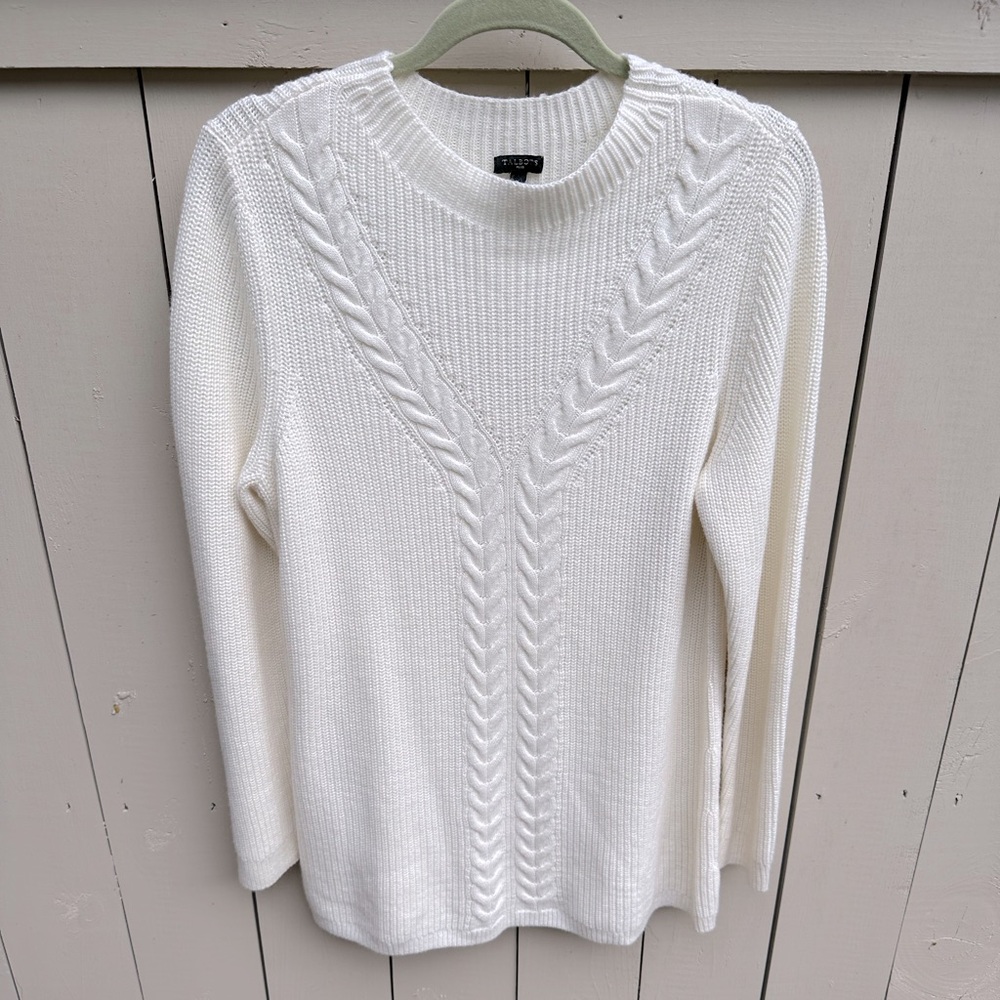 Talbots XL cream herringbone wool blend sweater NWOT